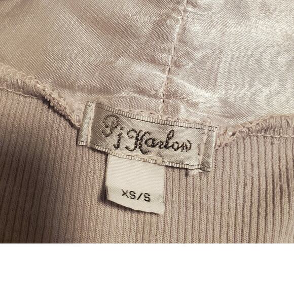 PJ Harlow Size XS/S Shala Light Gray Purple Knit Robe Pockets Satin Modal Cotton - Picture 4 of 5